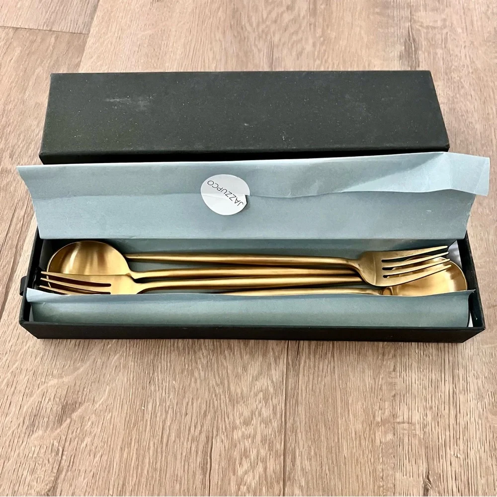 JazzUp JazzUpCo French‎ Flatware 6 PCs Gold - Forks Knifes Spoons Retired
